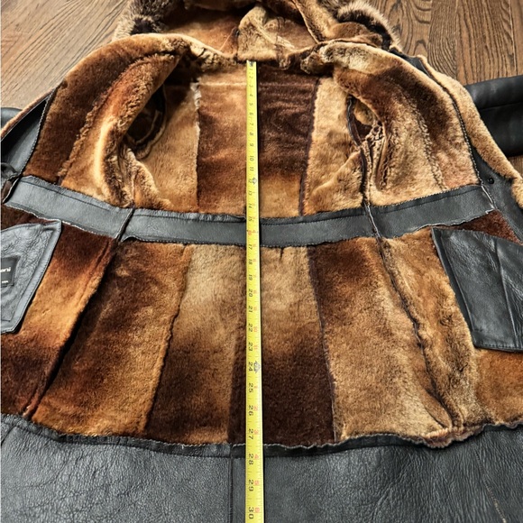 Women's Brown 💯% genuine shearling Fur Trim Coat - Picture 12 of 13